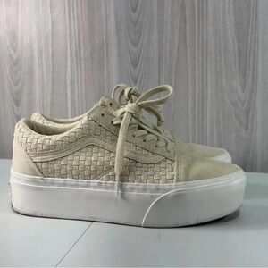 Vans Cream Woven Low-Top Platform Sneakers